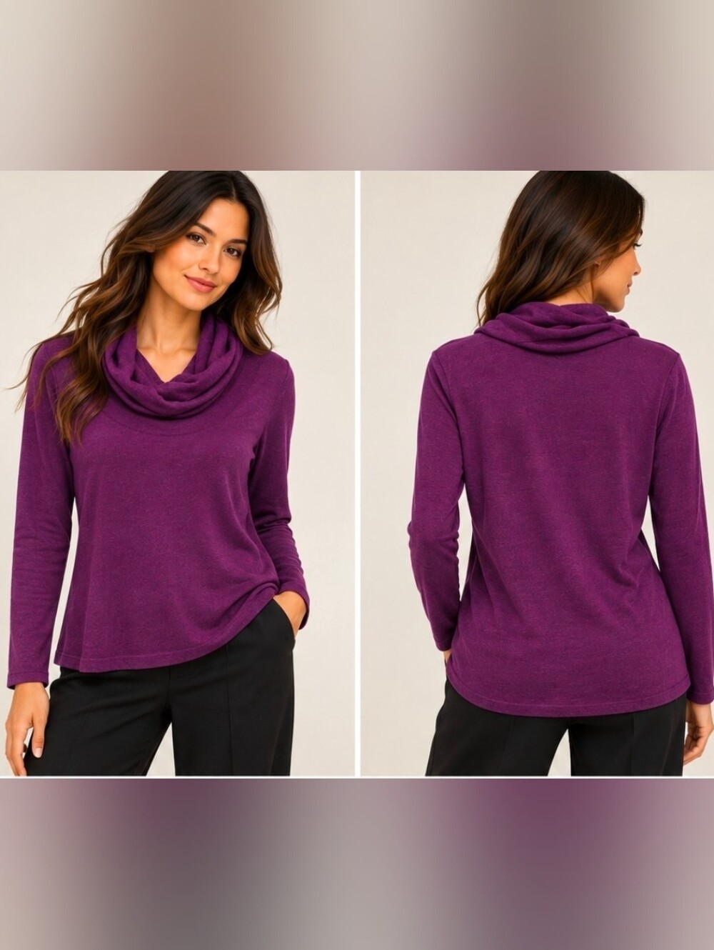 Eileen Fisher 100% Merino Wool Purple Cowl Neck Sweater S